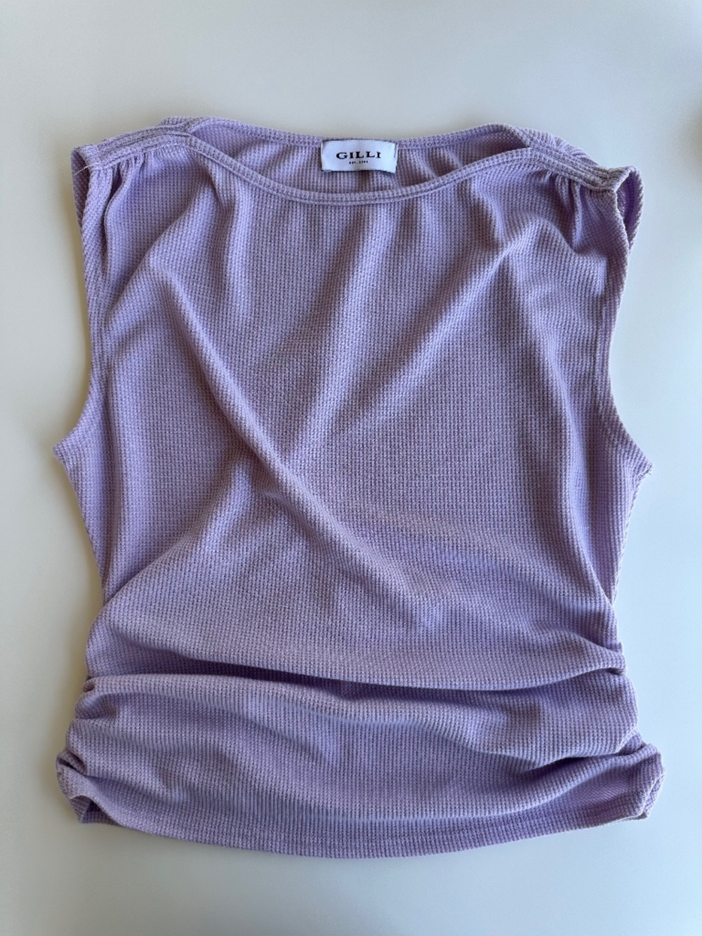 Gilli Lavender Waffle Sleeveless Tee with Ruching sz S - Picture 1 of 8